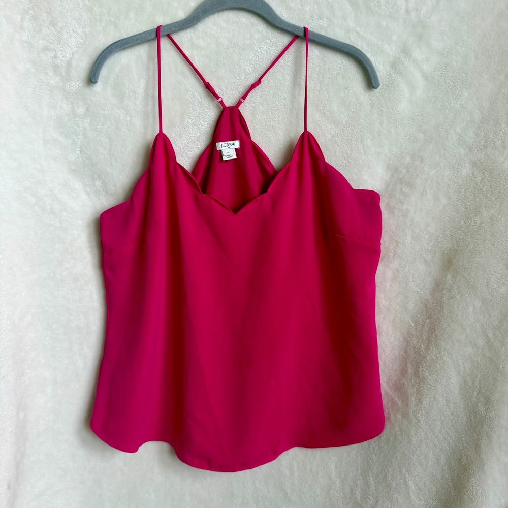 J.Crew Scalloped Cami Tank Top Hot Pink Fuchsia Racerback V Neckline Size 12